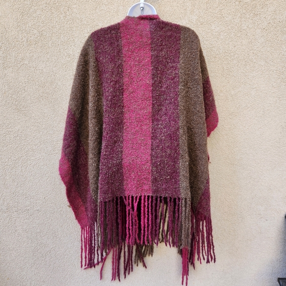 SUNDAYS Poncho Sweater One Size Pink Brown Draped Alpaca Luxury Made Peru - Picture 4 of 11
